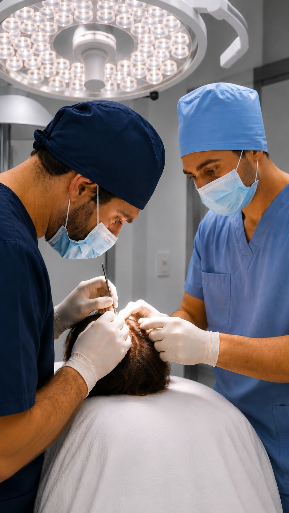 Surgical team performing a FUT hair transplant at Laurian Clinic